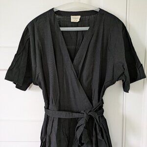 Curator Linen Ansilee Wrap Dress Black Size Lg NWOT Never Worn Pockets!